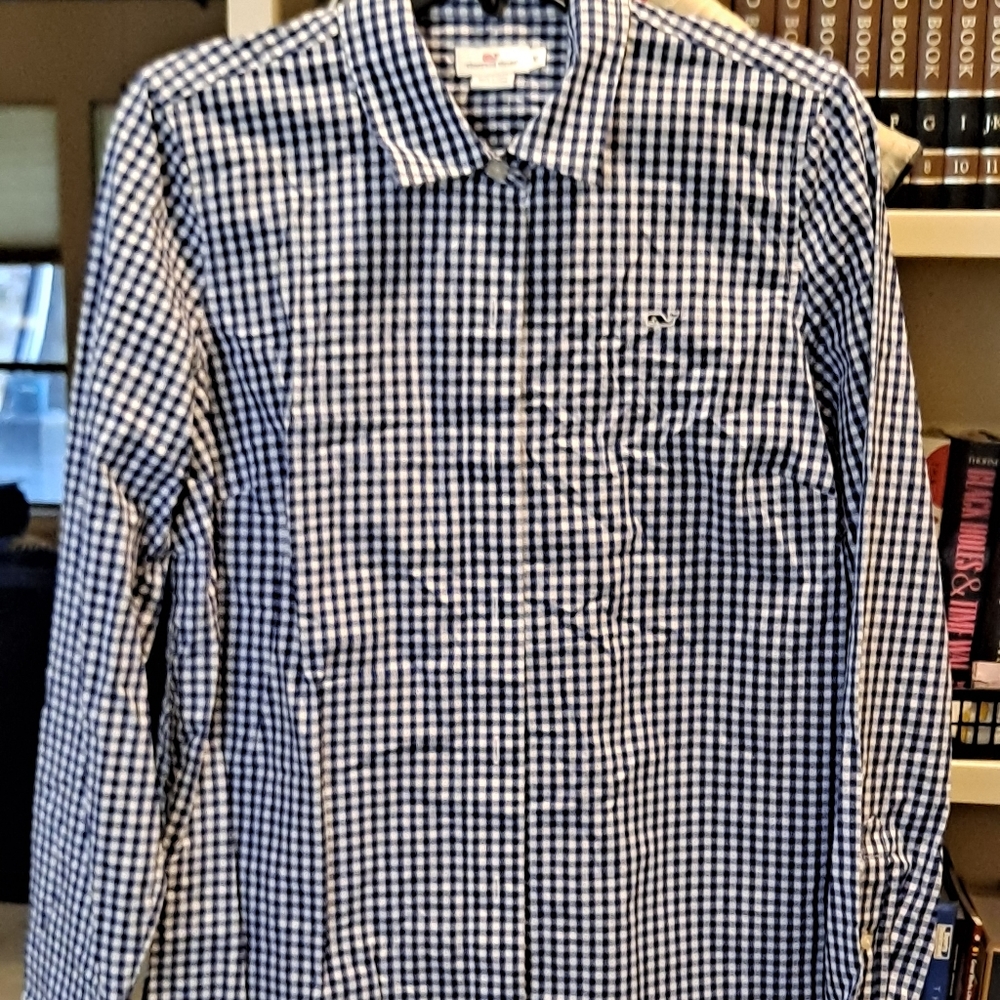 Vineyard Vines Blue and White Gingham Long-Sleeve Shirt